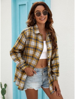 Plaid Print Button Front Overshirt