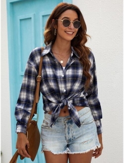 Plaid Print Button Front Overshirt