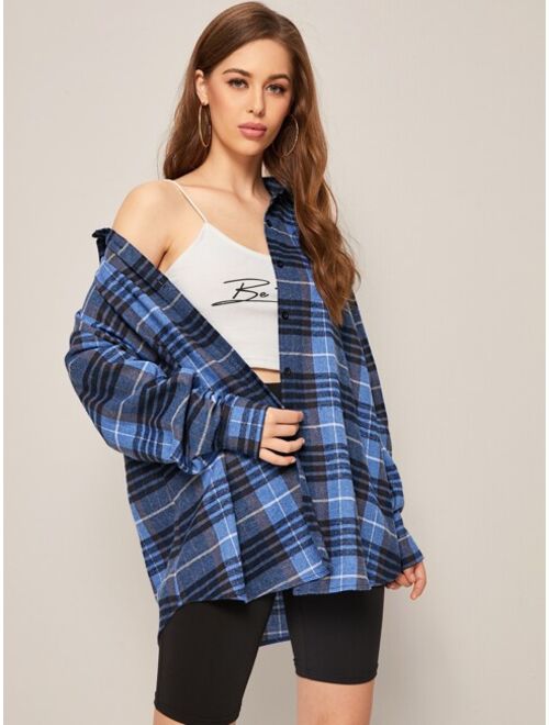 Shein Plaid Print Button Front Overshirt