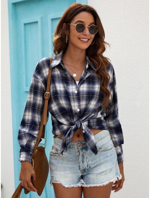 Shein Plaid Print Button Front Overshirt