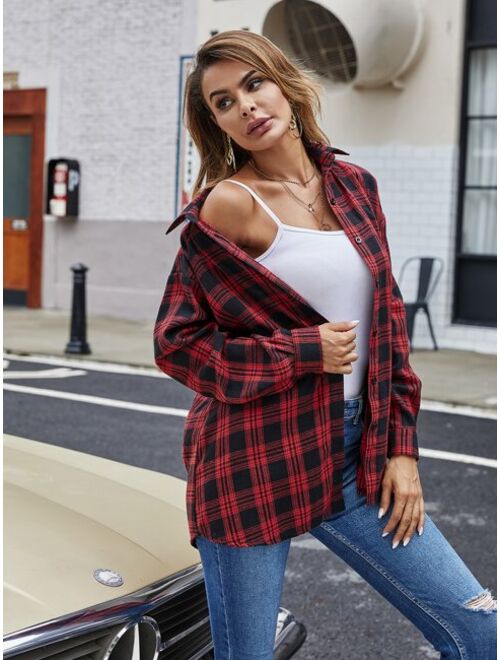 Shein Plaid Print Button Front Overshirt