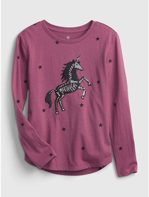 GAP Kids 100% Organic Cotton Flippy Sequin Unicorn Skeleton T-Shirt