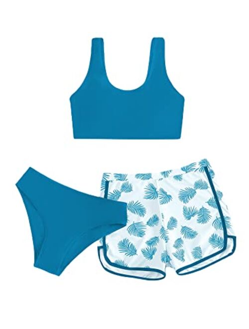 SOLY HUX Girl's 3 Piece Swimsuits Cow Print Bikini Bathing Suit with Shorts