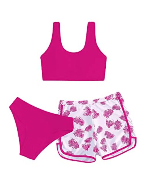 SOLY HUX Girl's 3 Piece Swimsuits Cow Print Bikini Bathing Suit with Shorts