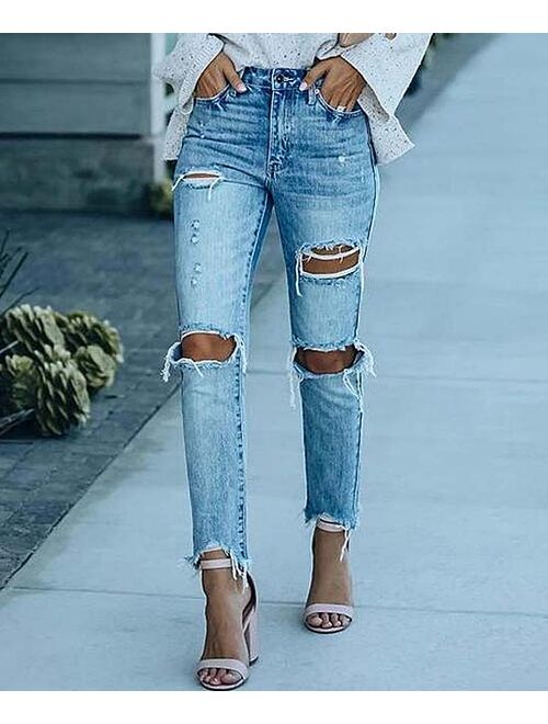 Charlie Charlie Charlotte Blue Ripped Ankle Jeans - Women