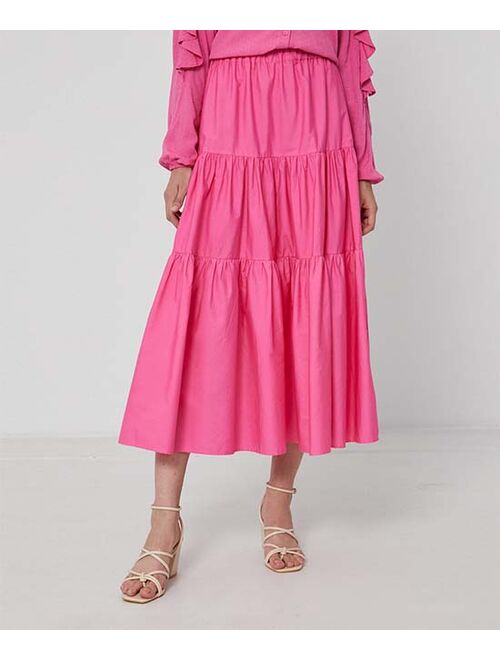 medicine Pink Tiered Midi Skirt - Women