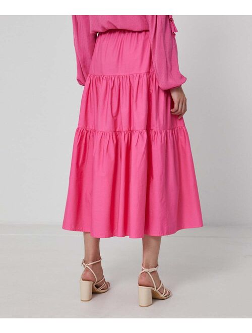 medicine Pink Tiered Midi Skirt - Women