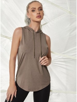 Drawstring Hooded Sports Tee