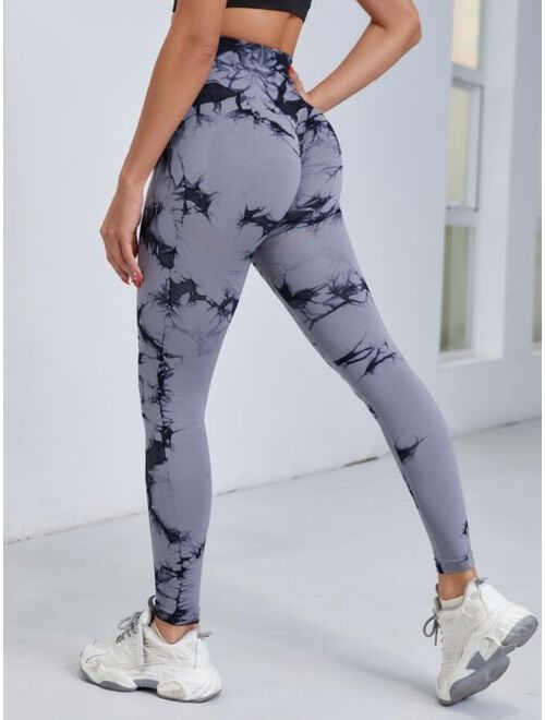 Shein Seamless Wide Band Waist Tie Dye Sports Leggings