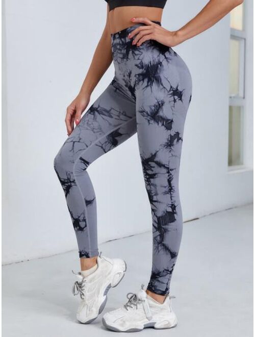 Shein Seamless Wide Band Waist Tie Dye Sports Leggings