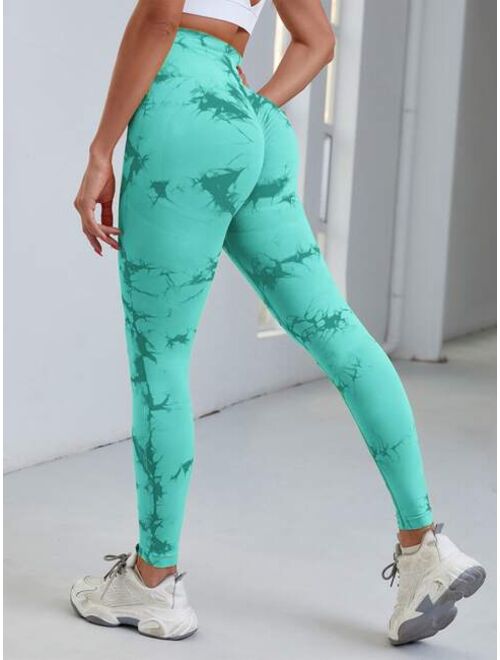 Shein Seamless Wide Band Waist Tie Dye Sports Leggings