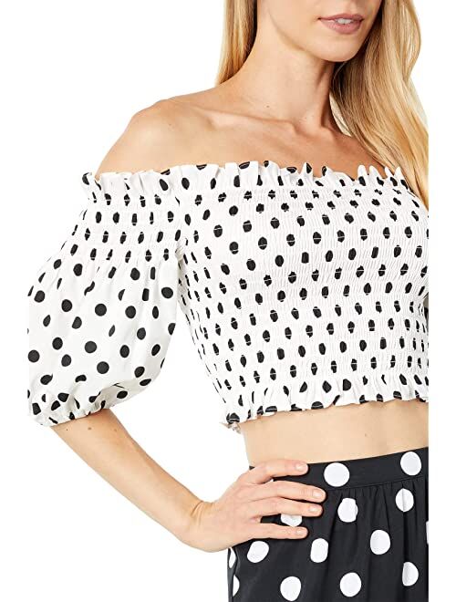 BCBG Off-the-Shoulder Polka Dot Top