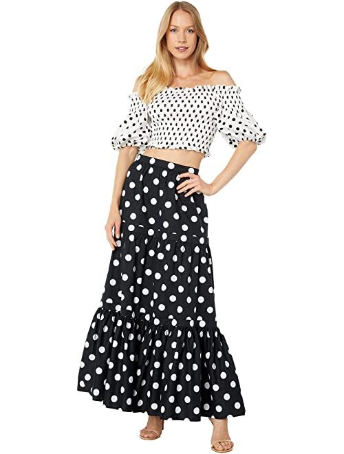 BCBG Off-the-Shoulder Polka Dot Top