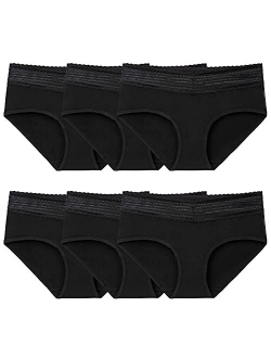 Annenmy Cotton Hipster Panties for Women with Lace Waistband, Mid Rise No Muffin Top Full Coverage Underwear for Women