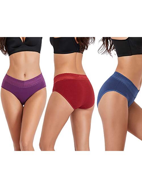 Annenmy Cotton Hipster Panties for Women with Lace Waistband, Mid Rise No Muffin Top Full Coverage Underwear for Women