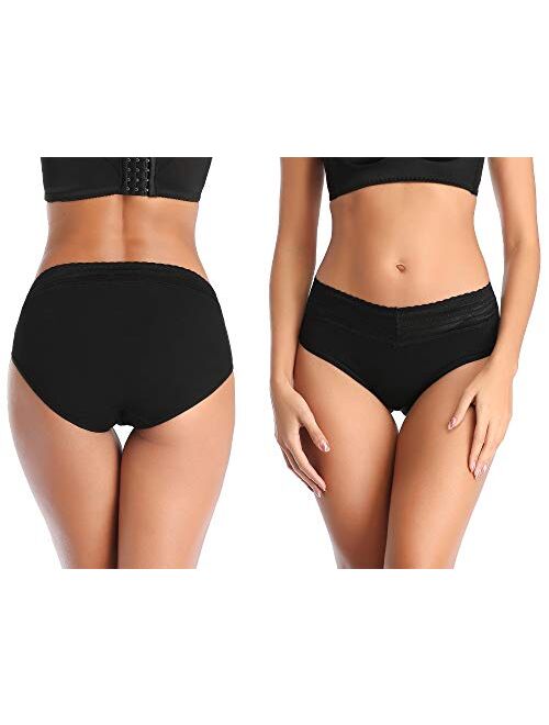 Annenmy Cotton Hipster Panties for Women with Lace Waistband, Mid Rise No Muffin Top Full Coverage Underwear for Women