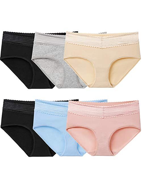 Annenmy Cotton Hipster Panties for Women with Lace Waistband, Mid Rise No Muffin Top Full Coverage Underwear for Women