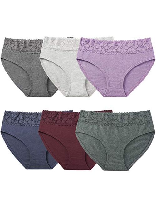 Women’s Underwear Cotton Panties for Women, Soft Ladies Lace Trim Underwear High Waisted Briefs 6 pack