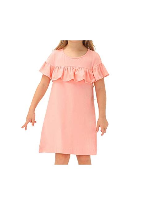 GRACE KARIN Girls Casual Crew Neck Ruffle Short Sleeve A-Line Cotton Dress