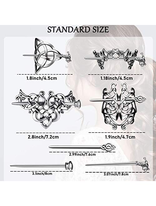 4 Pieces Viking Celtic Hair Clips Hairpins Celtics Knots Hairpins Retro Silver Hair Sticks Hair Pin Hair Accessories for Long Hair Women Girls