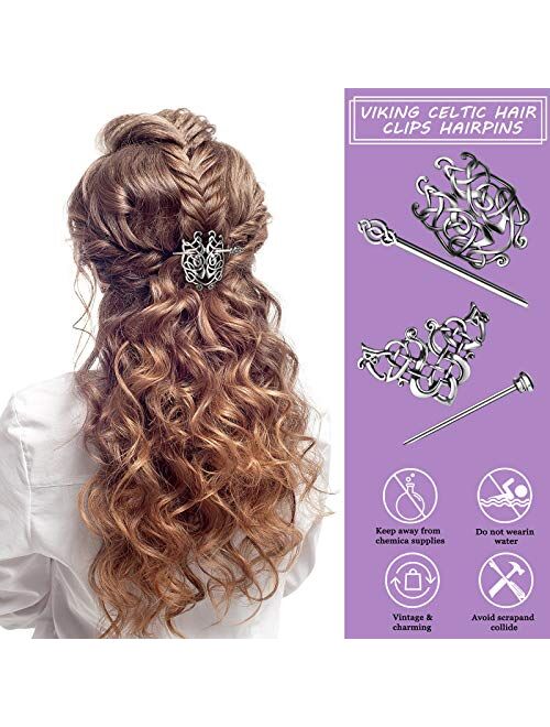 4 Pieces Viking Celtic Hair Clips Hairpins Celtics Knots Hairpins Retro Silver Hair Sticks Hair Pin Hair Accessories for Long Hair Women Girls