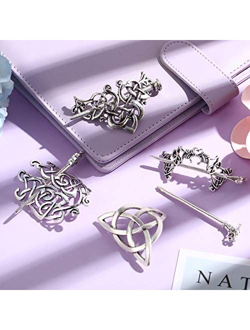 4 Pieces Viking Celtic Hair Clips Hairpins Celtics Knots Hairpins Retro Silver Hair Sticks Hair Pin Hair Accessories for Long Hair Women Girls