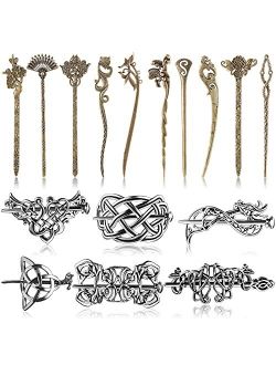 16 Pieces Vintage Silver Celtic Hair Slide Hairpin Chinese Women Hair Chopsticks, 6 Celtic Knot Hair Stick and 10 Retro Antique Decorative Hair Sticks Hair Fork Hair Acce