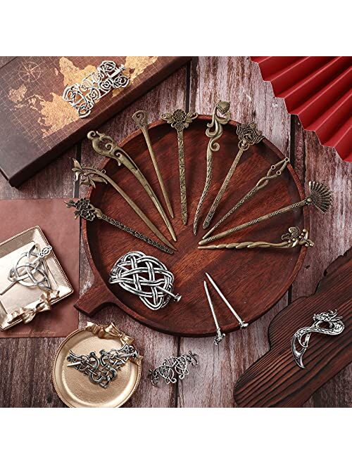 16 Pieces Vintage Silver Celtic Hair Slide Hairpin Chinese Women Hair Chopsticks, 6 Celtic Knot Hair Stick and 10 Retro Antique Decorative Hair Sticks Hair Fork Hair Acce