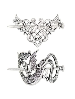 TIENAILING 2 Pieces Silver Celtic Hair Slide Hairpin Hair Clips Hair Accessories, Viking Braids Hair Clips Celtic Knot Hair Pins Hair Sticks Hair Barrettes for Women (Sty