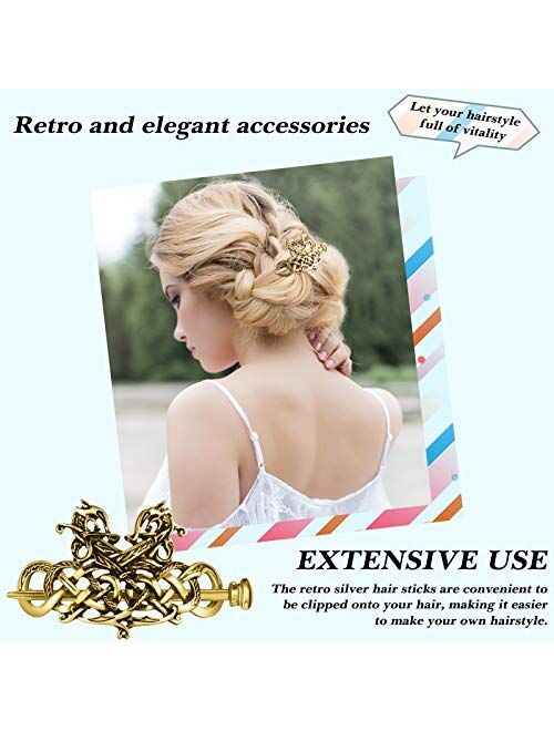 6 Pieces Celtic Hair Slide Hairpin Celtic Knot Hair Stick Vintage Metal Hair Barrette Hair Clips Hair Pin Hair Accessories for Women Girls (Silver)