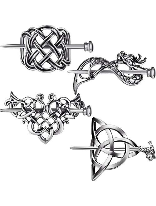 4 Pieces Viking Celtic Hair Clips Hairpins Celtics Knots Hairpins Retro Silver Hair Sticks Hair Pin Hair Accessories for Long Hair Women Girls