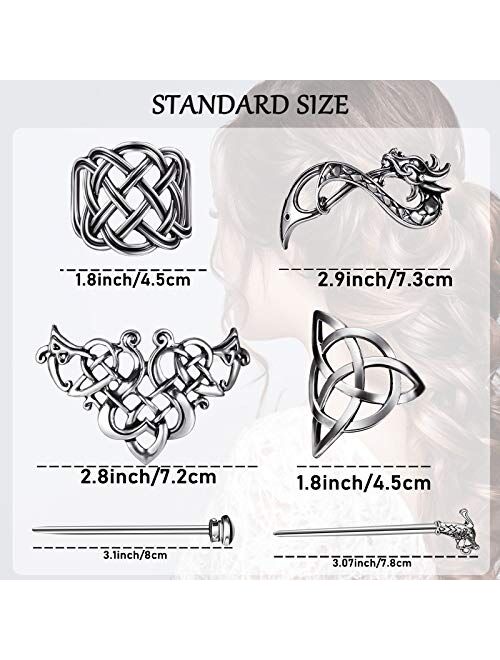 4 Pieces Viking Celtic Hair Clips Hairpins Celtics Knots Hairpins Retro Silver Hair Sticks Hair Pin Hair Accessories for Long Hair Women Girls