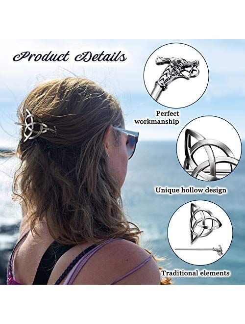 4 Pieces Viking Celtic Hair Clips Hairpins Celtics Knots Hairpins Retro Silver Hair Sticks Hair Pin Hair Accessories for Long Hair Women Girls