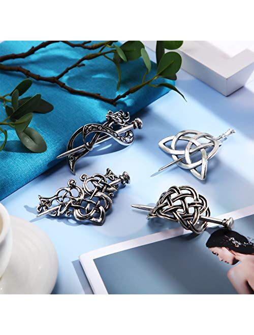 4 Pieces Viking Celtic Hair Clips Hairpins Celtics Knots Hairpins Retro Silver Hair Sticks Hair Pin Hair Accessories for Long Hair Women Girls