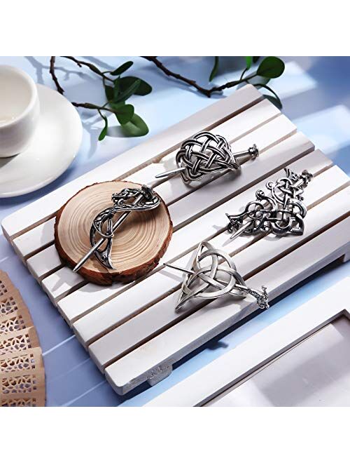 4 Pieces Viking Celtic Hair Clips Hairpins Celtics Knots Hairpins Retro Silver Hair Sticks Hair Pin Hair Accessories for Long Hair Women Girls