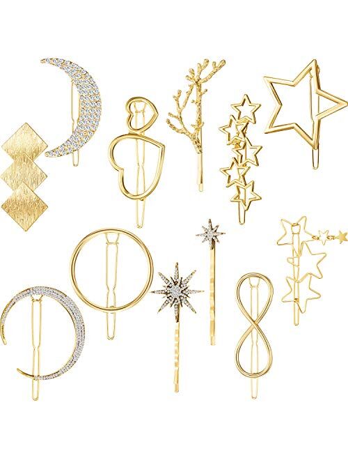 12 Pieces Hair Barrettes Hair Clips Minimalist Gold Hair Pins Women Lady Girl Hair Accessories Rhinestone Pearl Moon Star Pearl Hair Clip Vintage Snap Barrette Comb Stick