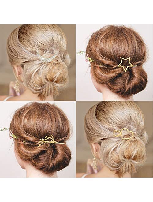 12 Pieces Hair Barrettes Hair Clips Minimalist Gold Hair Pins Women Lady Girl Hair Accessories Rhinestone Pearl Moon Star Pearl Hair Clip Vintage Snap Barrette Comb Stick