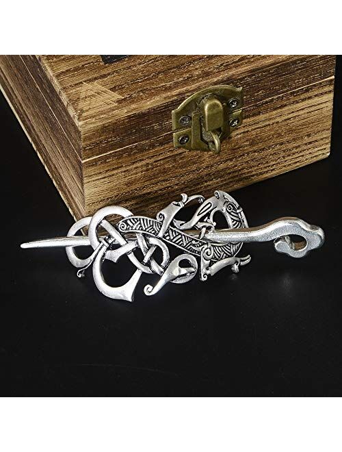 Viking Celtic Hair Clips Hairpin-Viking Hair Sticks Ladies Hair Accessories Dragon Clips for Long Hair Slide Pin Irish Antique Silver Hairstick Celtic Knot Viking Jewelry