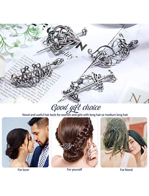 6 Pieces Vintage Silver Celtic Hair Slide Hairpin Celtic Knot Hair Stick Creative Hair Barrette Metal Hair Stick Clips Hair Pin Hair Accessories for Women Girls