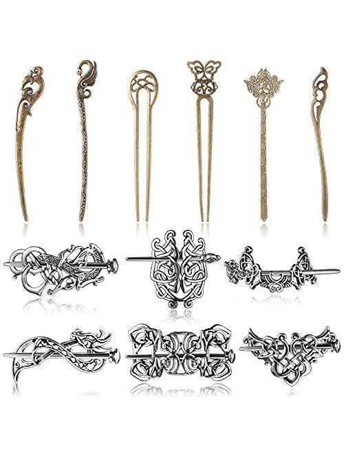 12 Pieces Celtic Hair Slide Hairpin Chinese Women Hair Chopsticks Celtic Knot Hair Stick Vintage Chinese Bronze Hair Chopstick Antique Bronze Decorative Hair Pin Hair Acc