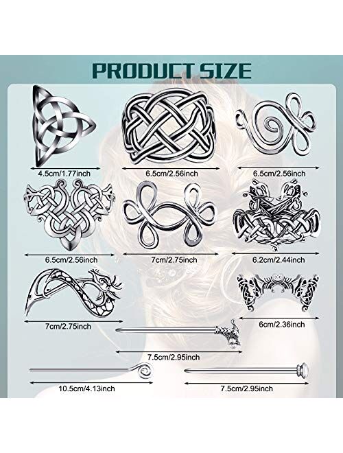 8 Pieces Celtic Hair Slide Hairpins Hair Accessories Celtic Knot 8 Styles Hair Clips Vintage Metal Hair Accessories Creative Minimalist Metal Hair Pin for Women