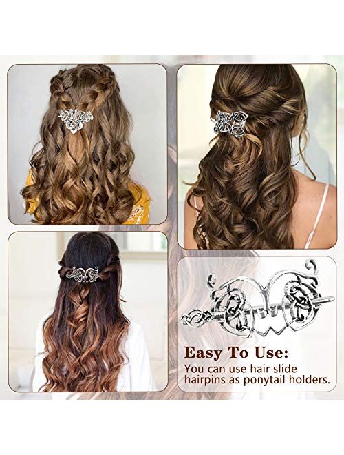 6 Pieces Celtic Hairpins Viking Hair Slide Vintage Silver Hair Clips Metal Hair Stick Clips Knot Hair Stick Creative Hair Accessories for Long Hair Women