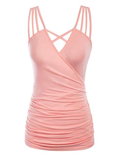 GRACE KARIN Women's V Neck Criss Cross Tank Tops Summer Sleeveless Wrap Cami Casual Blouse Shirts