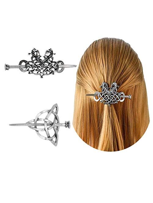 OperSeven 2 Pcs Silver Celtic Hair Slide Vintage Hairpins Hair Accessories Hair Clips, Creative Hair Barrette Minimalist Hair Claw Hair Pin Hair Accessories for Women (St