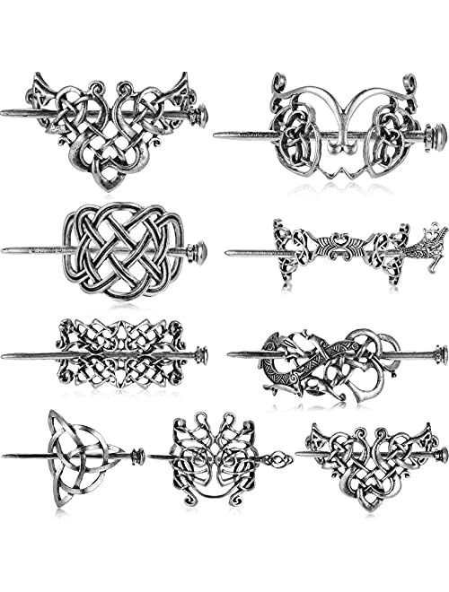 9 Pieces Viking Celtic Hair Clips Celtic Hair Slide Hairpins Celtic Knot Hair Stick Vintage Silver Celtic Hair Slide Barrettes Metal Hair Stick Clips Hair Pins Hair Acces