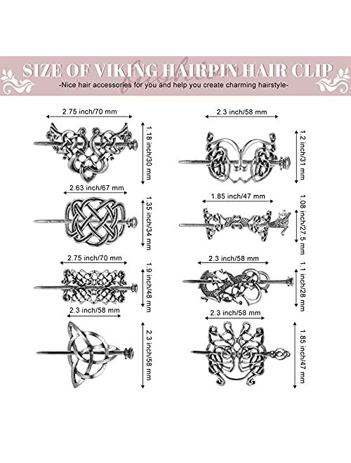 9 Pieces Viking Celtic Hair Clips Celtic Hair Slide Hairpins Celtic Knot Hair Stick Vintage Silver Celtic Hair Slide Barrettes Metal Hair Stick Clips Hair Pins Hair Acces