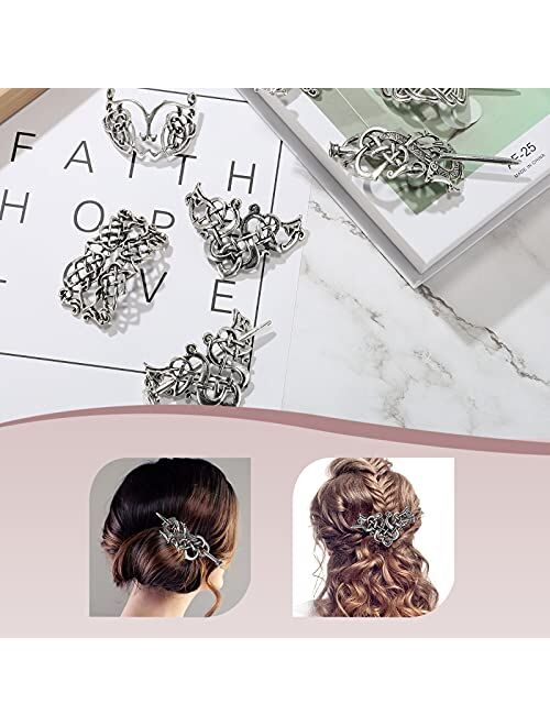 9 Pieces Viking Celtic Hair Clips Celtic Hair Slide Hairpins Celtic Knot Hair Stick Vintage Silver Celtic Hair Slide Barrettes Metal Hair Stick Clips Hair Pins Hair Acces