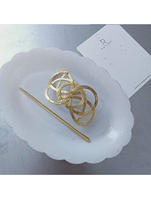 HCY 2Pcs Delicate Circle Women's Hair Slider Ponytail Holder Hair Stick Hair Clip