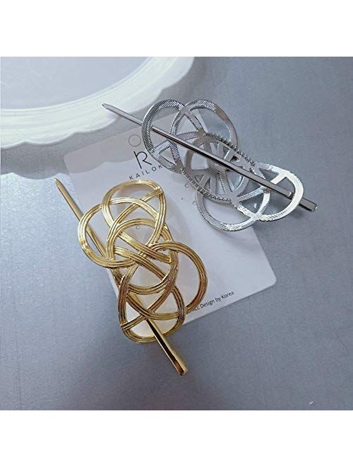 HCY 2Pcs Delicate Circle Women's Hair Slider Ponytail Holder Hair Stick Hair Clip