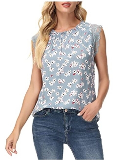 Women's Chiffon Blouses Summer Casual Lace Tank Tops Sleeveless Shirts Ruffle Neckline Fashion Vest Loose Fit